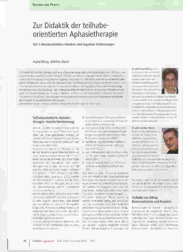 Vorschauseite 1: Zur Didaktik der teilhabe-orientierten Aphasietherapie Teil 1: Kommunikatives Handeln und kognitive Teilleistungen