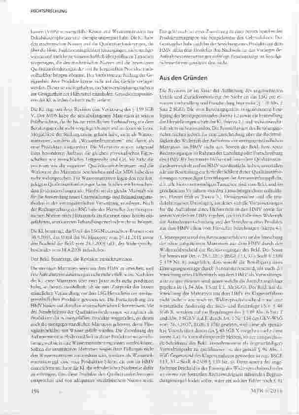 Vorschauseite 3: BSG zur Streichung eines Hilfsmittels aus dem Hilfsmittelverzeichnis §139 Abs. 1 Satz lSGBV