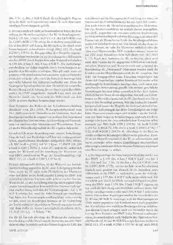 Vorschauseite 4: BSG zur Streichung eines Hilfsmittels aus dem Hilfsmittelverzeichnis §139 Abs. 1 Satz lSGBV