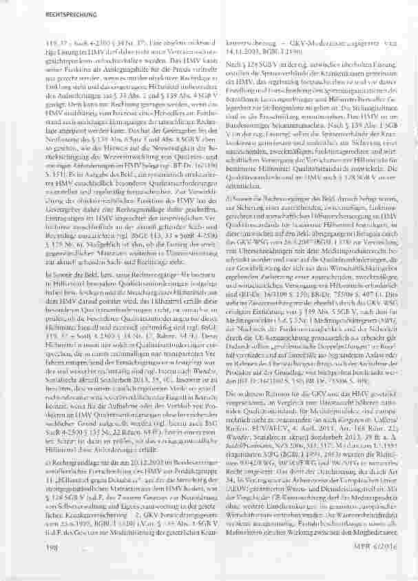 Vorschauseite 5: BSG zur Streichung eines Hilfsmittels aus dem Hilfsmittelverzeichnis §139 Abs. 1 Satz lSGBV