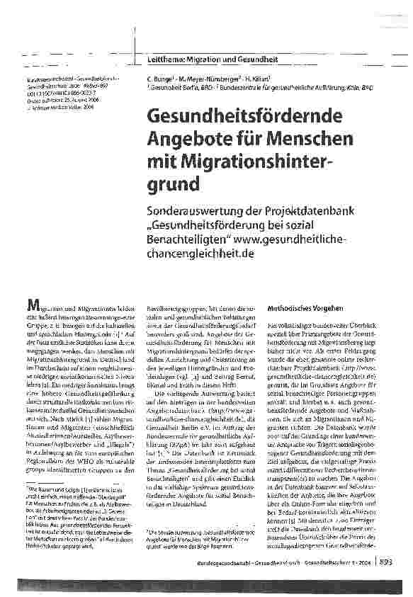 Vorschauseite 1: Gesundheitsfördernde Angebote für Menschen mit Migrationshintergrund