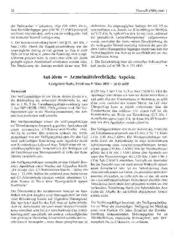 Vorschauseite 1: Aut-idem - Arzneimittelrechtliche Aspekte
