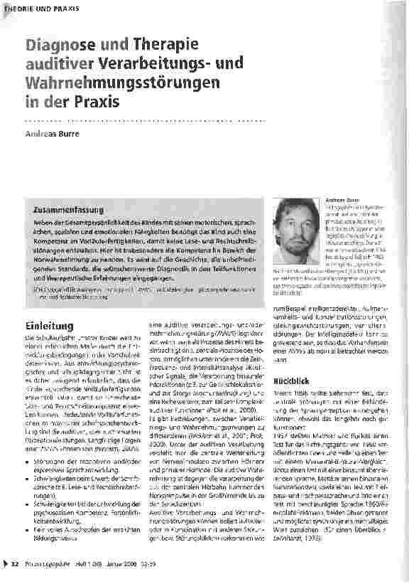 Vorschauseite 1: Diagnose und Therapie auditiver Verarbeitungsund Wahrnehmungsstörungen in der Praxis