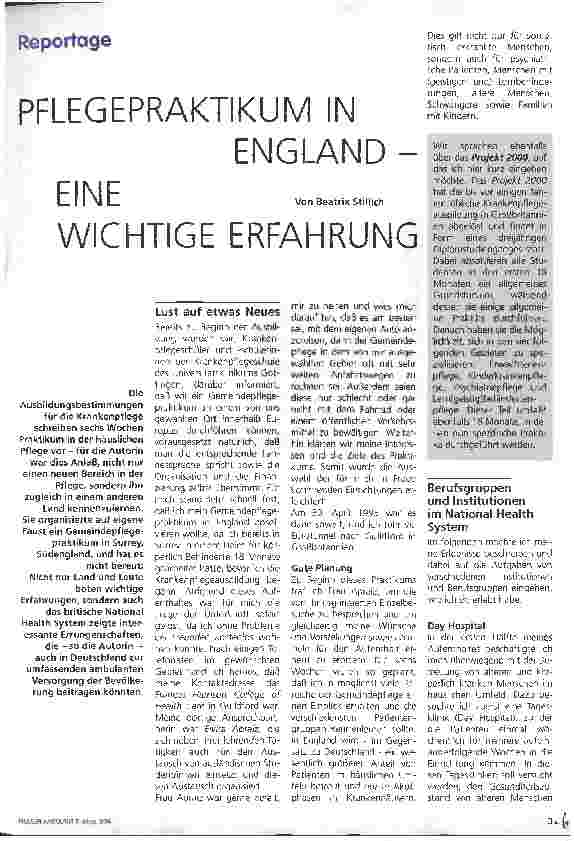 Vorschauseite 1: Pflegepraktikum in England - eine wichtige Erfahrung
