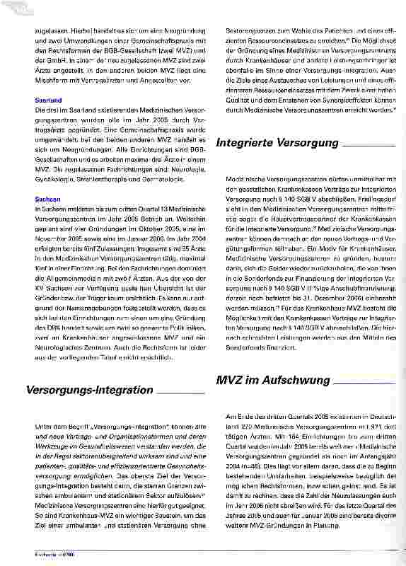 Vorschauseite 6: Versorgungs-Integration und MVZDer Sachstand zur Errichtung Medizinischer Versorgungszentren in Deutschland und ihr Zusammenhang mit Versorgungs-Integration