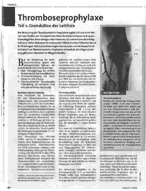 Vorschauseite 1: ThromboseprophylaxeTeil 1: Grundsätze der Leitlinie