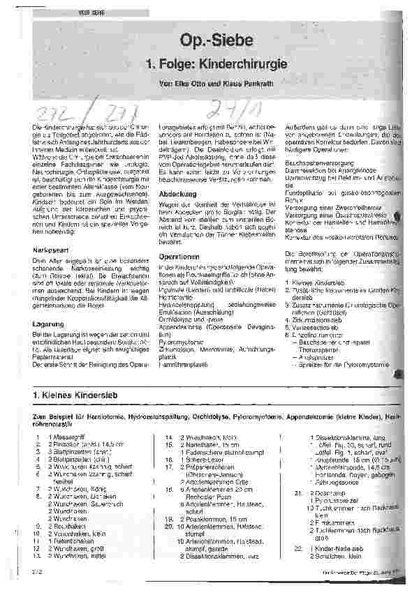 Vorschauseite 1: OP.-Siebe 1.Folge: Kinderchirurgie
