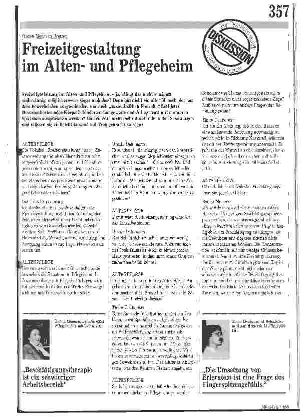 Vorschauseite 1: Freizeitgestaltung im Altenund Pflegeheim