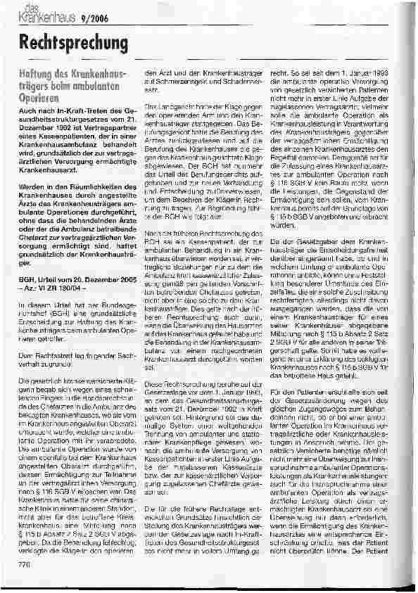 Vorschauseite 1: Haftung des Krankenhausträgers beim ambulanten Operieren