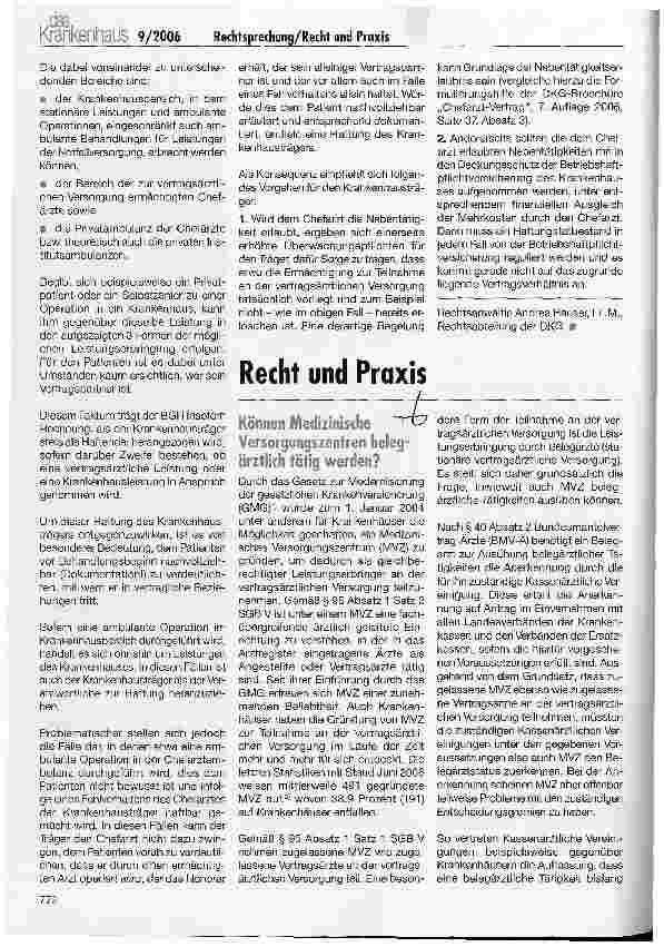 Vorschauseite 3: Haftung des Krankenhausträgers beim ambulanten Operieren