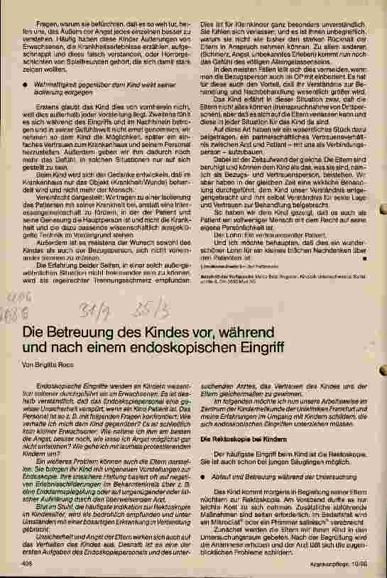 Vorschauseite 1: Die Betreuung des Kindes vor, während und nach einem endoskopischen Eingriff