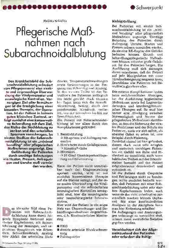 Vorschauseite 1: Pflegerische Maßnahmen nach Subarachnoidalblutung