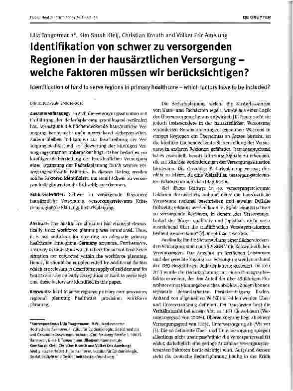 Vorschauseite 1: Identifikation von schwer zu versorgenden Regionen in der hausärztlichen Versorgung -welche Faktoren müssen wir berücksichtigen?