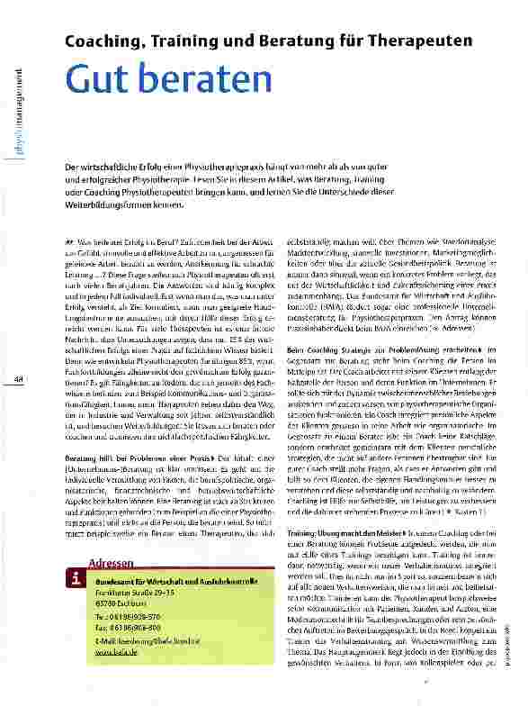 Vorschauseite 1: Coaching, Training und Beratung für TherapeutenGut beraten