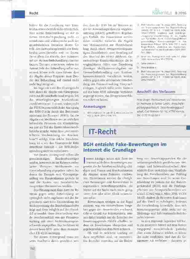 Vorschauseite 1: BGH entzieht Fake-Bewertungen im Internet die Grundlage