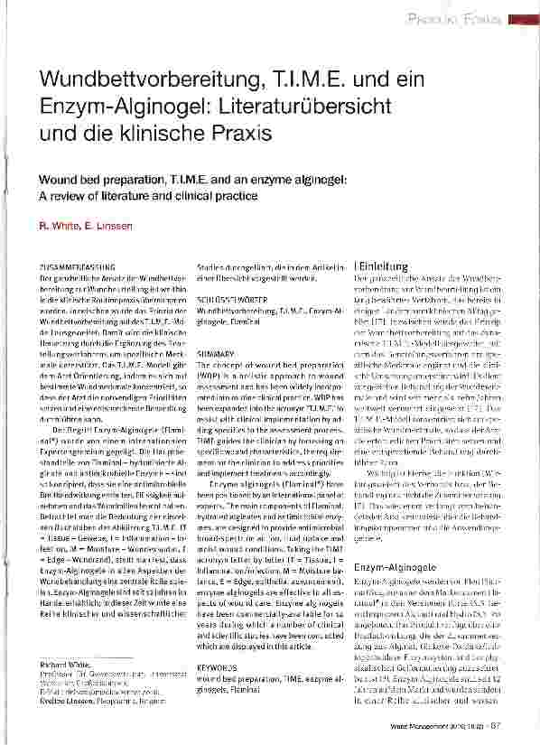 Vorschauseite 1: Wundbettvorbereitung, T.I.M.E. und ein Enzym-Alginogel: Literaturübersicht und die klinische Praxis