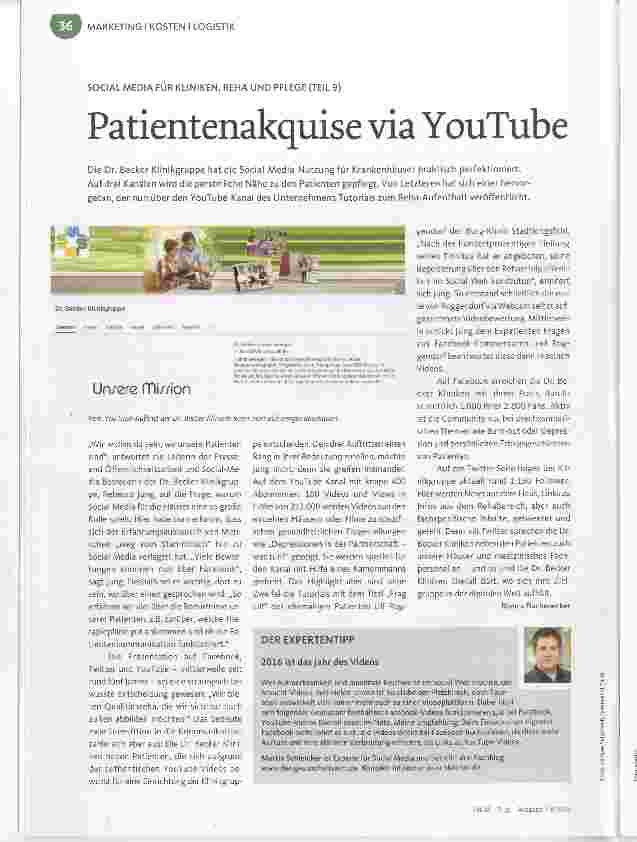 Vorschauseite 1: SOCIAL MEDIA FÜR KLINIKEN, REHA UND PFLEGE (TEIL 9) Patientenakquise via YouTube