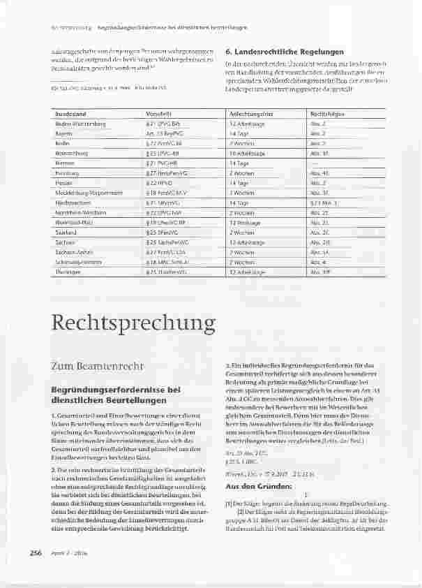 Vorschauseite 1: Begründungserfordernisse bei dienstlichen Beurteilungen