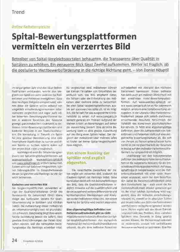 Vorschauseite 1: Spital-Bewertungsplattformen vermitteln ein verzerrtes Bild