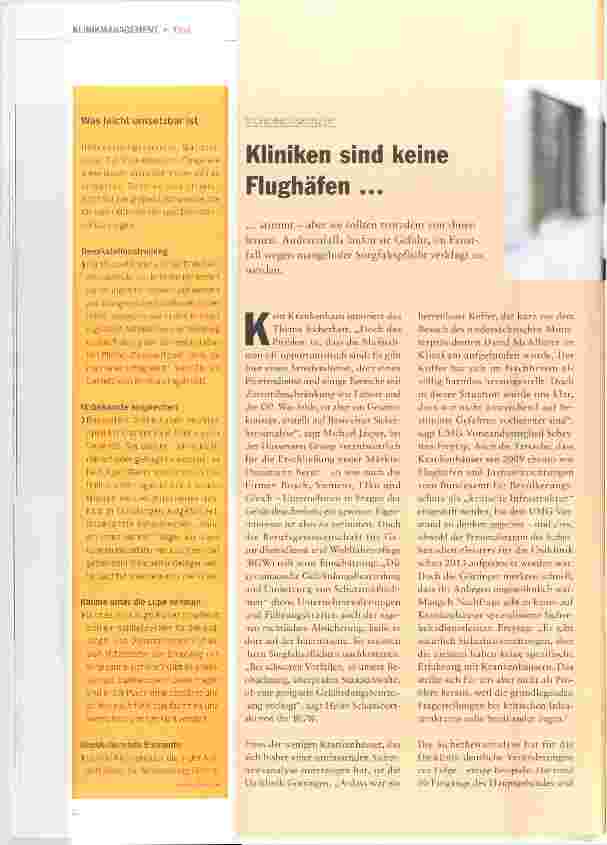 Vorschauseite 1: Kliniken sind keine Fiughäfen ...
