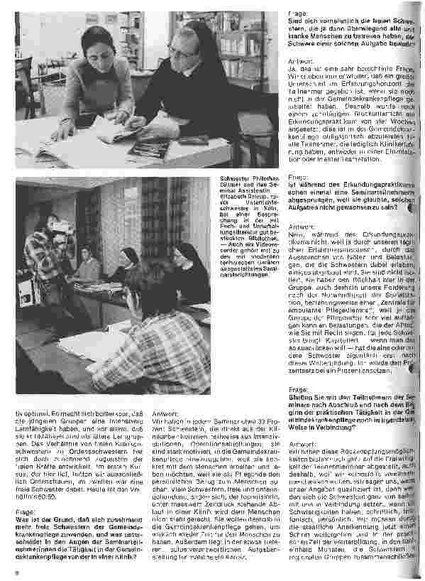 Vorschauseite 2: Das Seminar f. Gemeindekrankenpflege der Arenberger Caritasvereinigung Interview mit Sw. Philothea Dittmer, Seminarleiterin