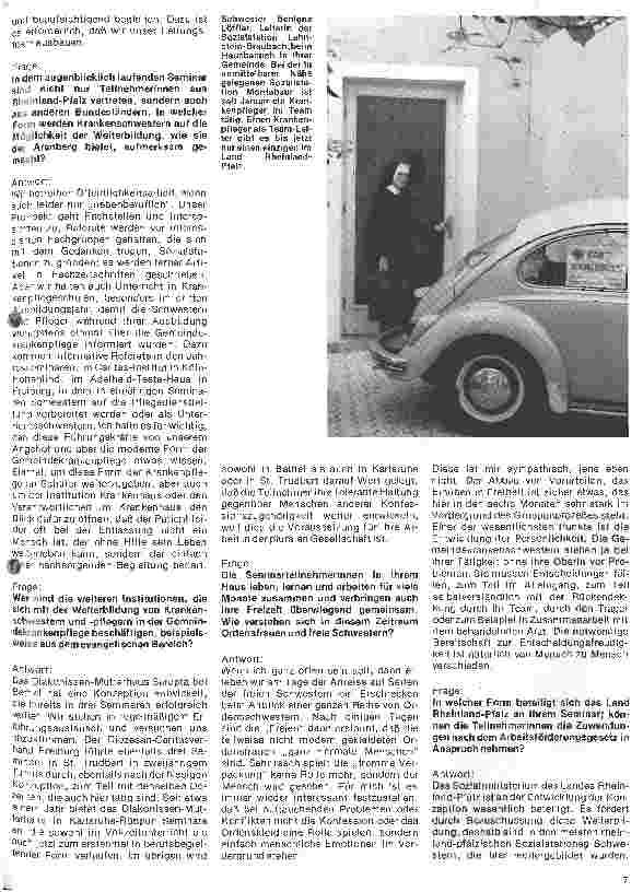 Vorschauseite 3: Das Seminar f. Gemeindekrankenpflege der Arenberger Caritasvereinigung Interview mit Sw. Philothea Dittmer, Seminarleiterin