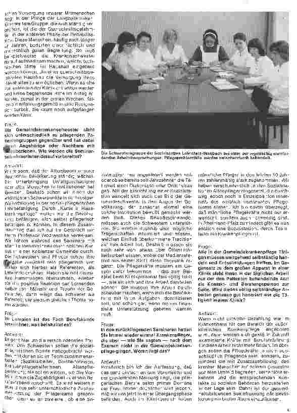 Vorschauseite 5: Das Seminar f. Gemeindekrankenpflege der Arenberger Caritasvereinigung Interview mit Sw. Philothea Dittmer, Seminarleiterin