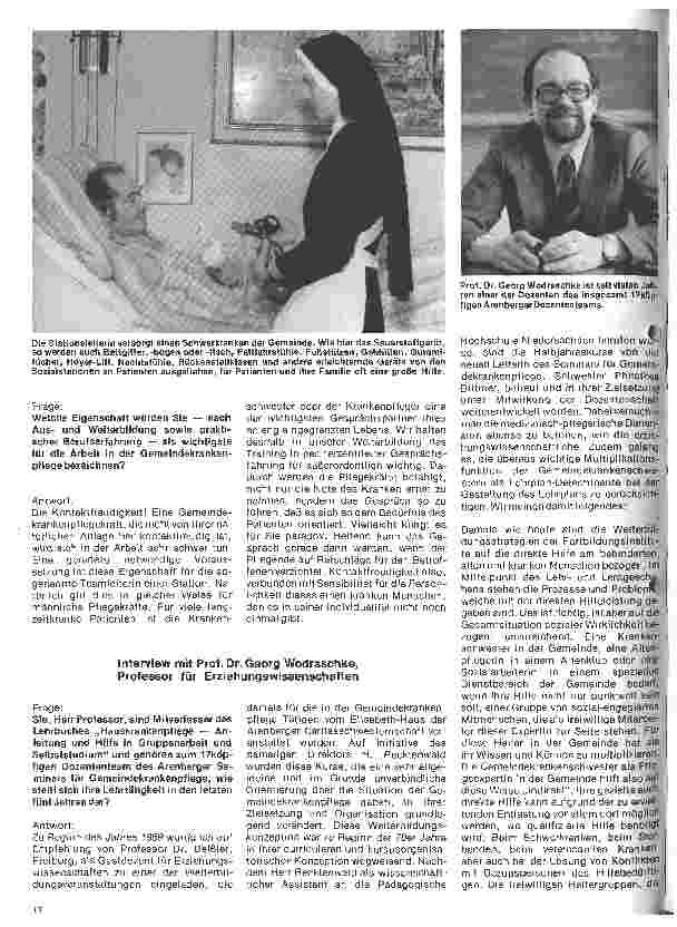 Vorschauseite 6: Das Seminar f. Gemeindekrankenpflege der Arenberger Caritasvereinigung Interview mit Sw. Philothea Dittmer, Seminarleiterin