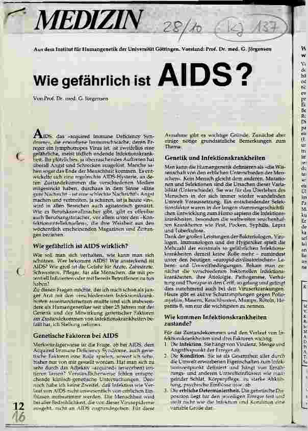Vorschauseite 1: Wie gefährlich ist AIDS?