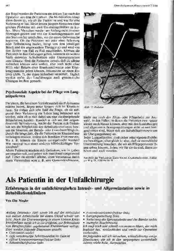 Vorschauseite 1: Als Patientin in der Unfallchirugie Erfahrungen in der unfallchirurgischen Intensivu. Allgemeinstation sowie in Rehabiliationskliniken