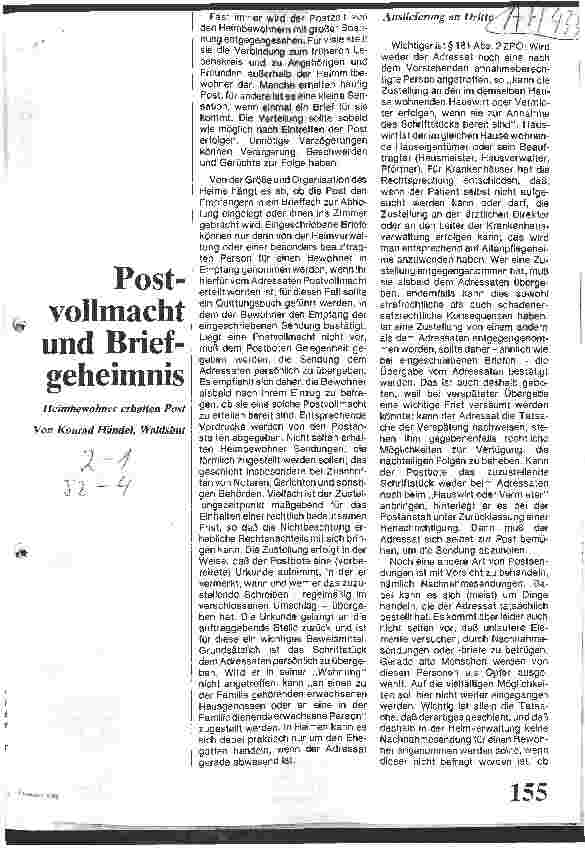 Vorschauseite 1: Postvollmacht und Briefgeheimnis Heimbewohner erhalten Post