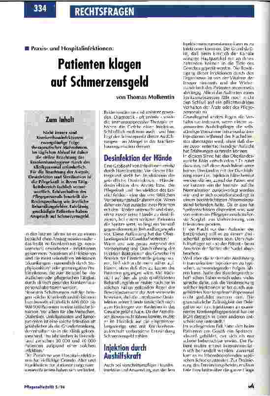 Vorschauseite 1: Patienten klagen auf Schmerzensgeld Praxisund Hospitalinfektionen