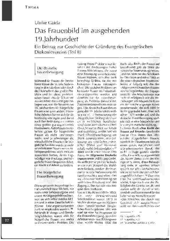 Vorschauseite 1: Das Frauenbild im ausgehenden 19. JahrhundertEin Beitrag zur Geschichte der Gründung des Evangelischen Diakonievereins (Teil II)