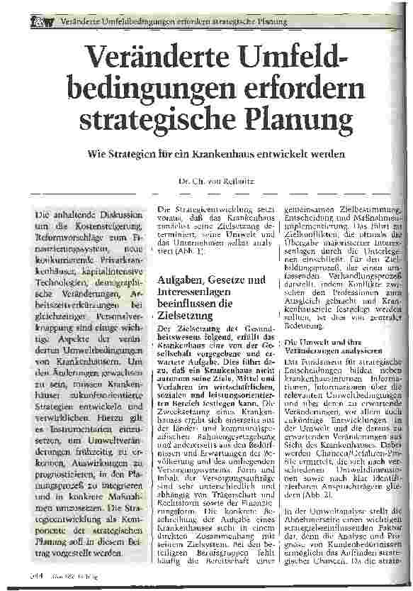 Vorschauseite 1: Veränderte Umfeldbedingungen erfordern strategische Planung Wie Strategien für ein Krankenhaus entwickelt werden