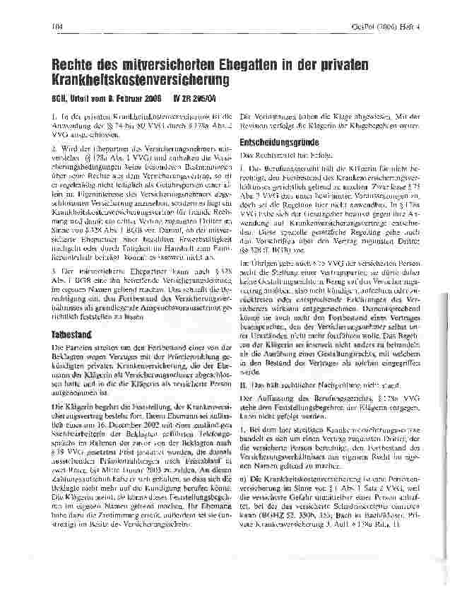Vorschauseite 1: Rechte des mitversicherten Ehegatten in der privaten Krankheitskostenversicherung