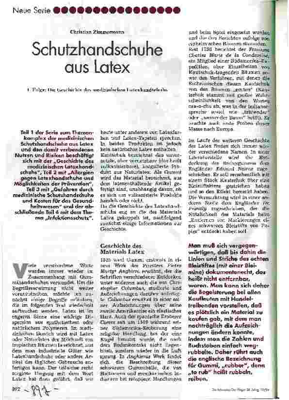 Vorschauseite 1: Schutzhandschuhe aus Latex 1. Folge: Die Geschichte des medizinischen Latexhandschuhs