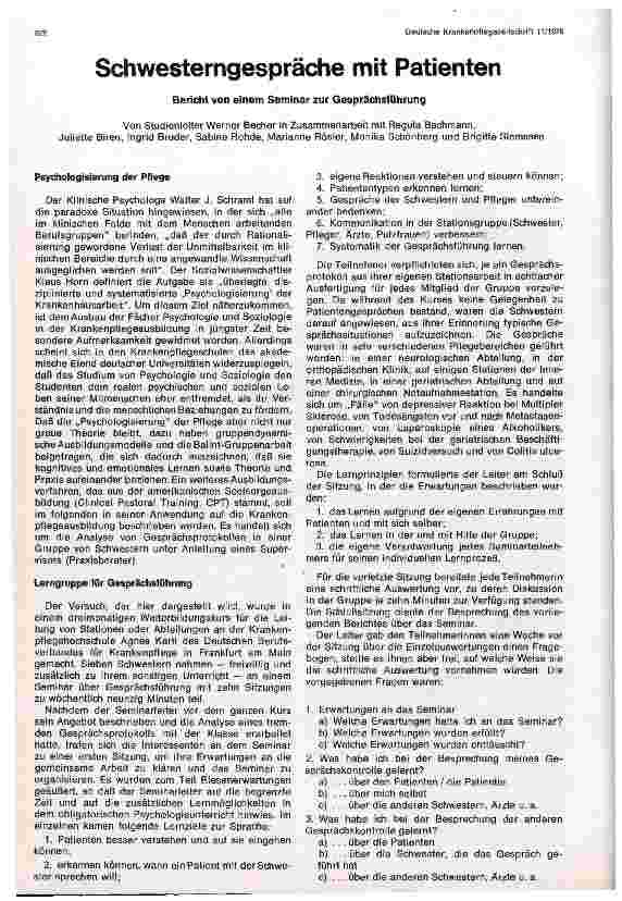 Vorschauseite 1: Schwesterngespräche mit Patienten