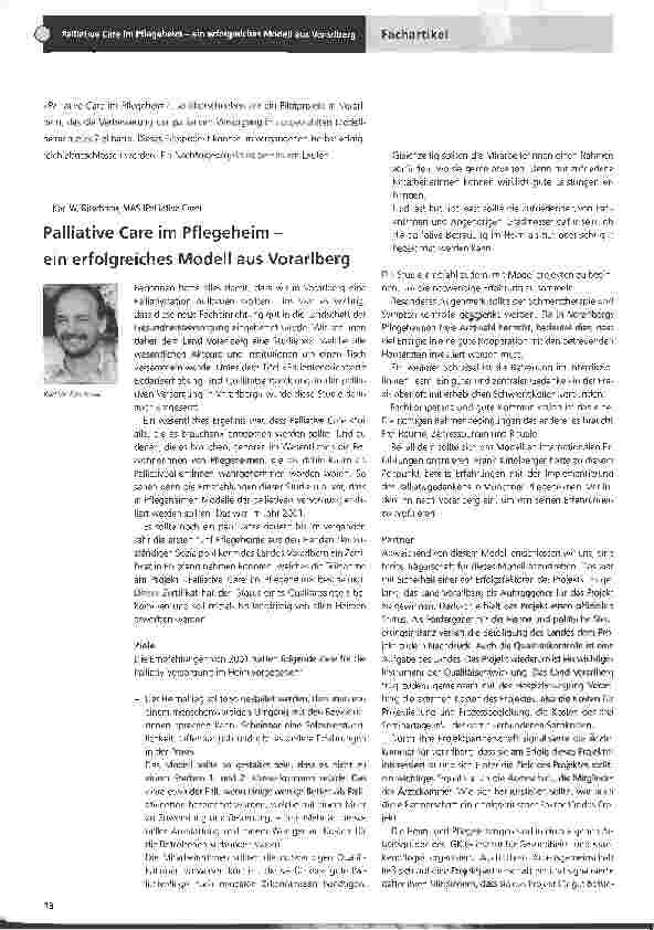 Vorschauseite 1: Palliative Care im Pflegeheim -ein erfolgreiches Modell aus Vorarlberg
