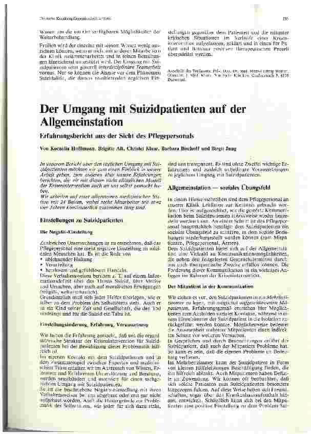 Vorschauseite 1: Der Umgang mit Suizidpatienten auf der Allgemeinstation