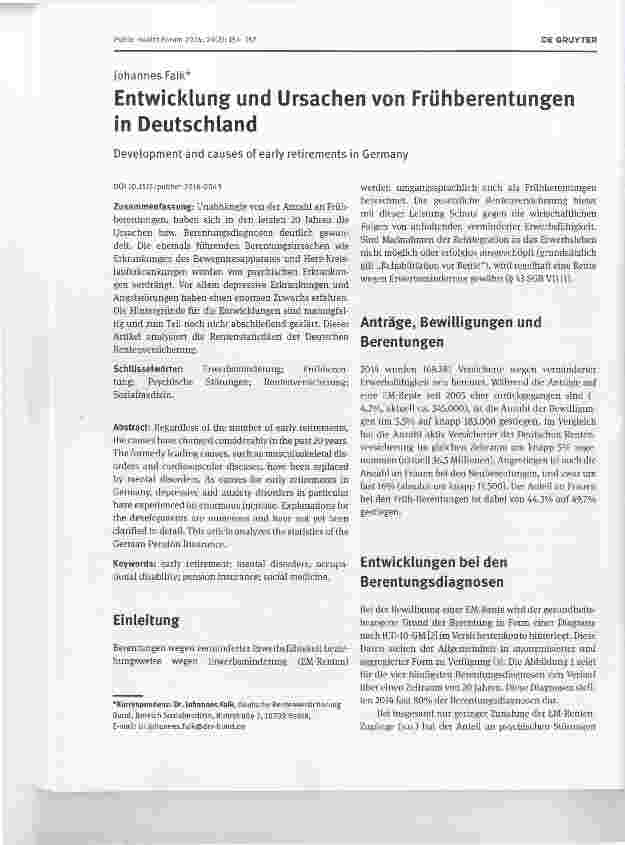 Vorschauseite 1: Entwicklung und Ursachen von FrUhberentungen in Deutschland