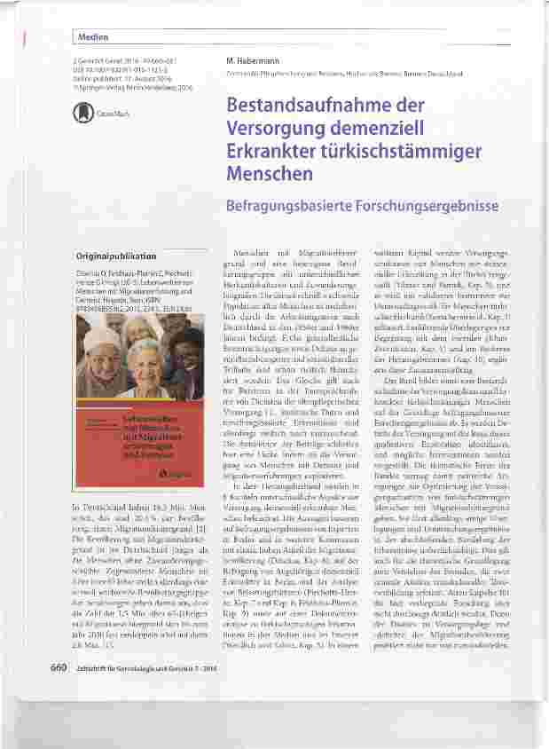 Vorschauseite 1: Bestandsaufnahme der Versorgung demenziell Erkrankter türkischstämmiger Menschen