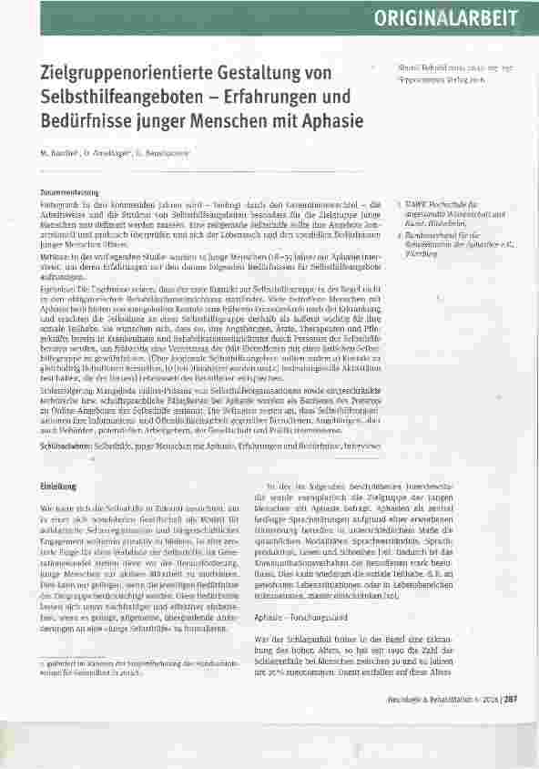 Vorschauseite 1: Zielgruppenorientierte Gestaltung von Selbsthilfeangeboten Erfahrungen und Bedürfnisse junger Menschen mit Aphasie