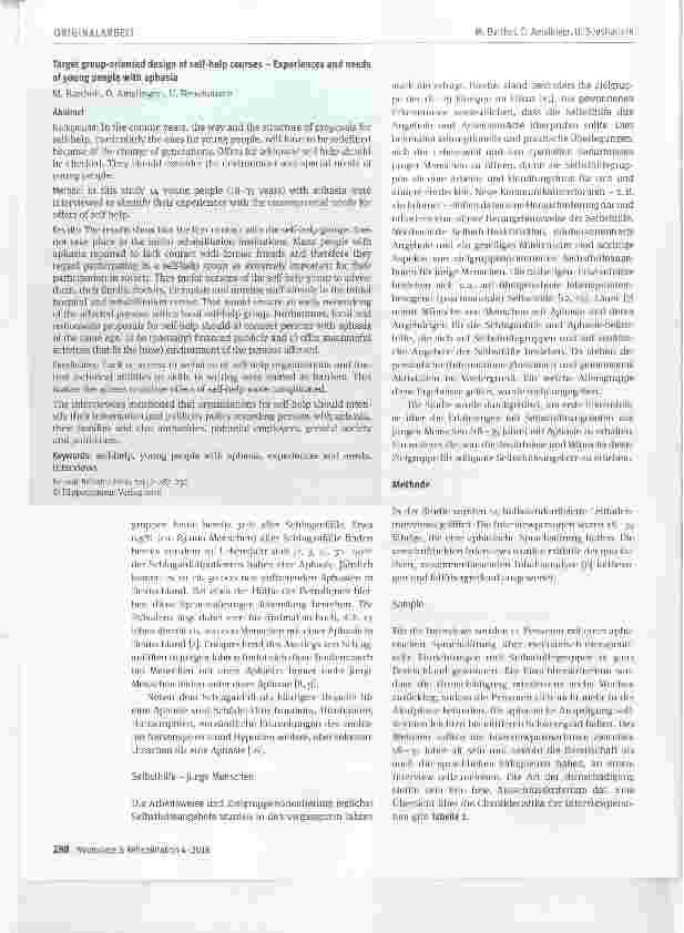 Vorschauseite 2: Zielgruppenorientierte Gestaltung von Selbsthilfeangeboten Erfahrungen und Bedürfnisse junger Menschen mit Aphasie