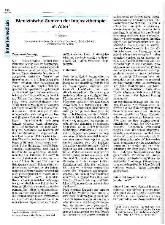 Vorschauseite 1: Medizinische Grenzen der Intensivtherapie im Alter