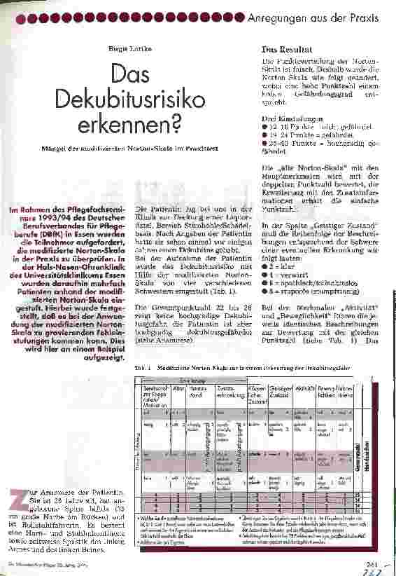 Vorschauseite 1: Das Dekubitusrisiko erkennen? Mängel der modifizierten Norton-Skala im Praxistest