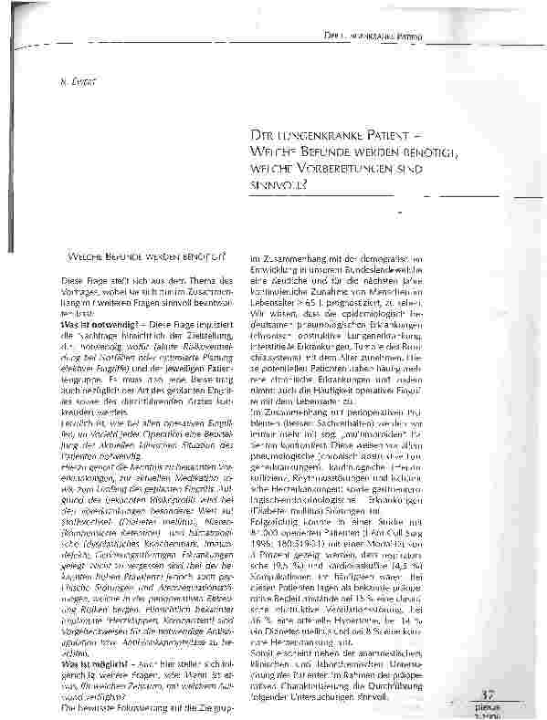 Vorschauseite 1: DER LUNGENKRANKE PATIENT -WELCHE BEFUNDE WERDEN BENÖTIGT, WELCHE VORBEREITUNGEN SIND SINNVOLL?