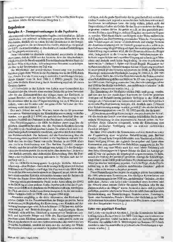 Vorschauseite 2: Dokumentation Abschlußbericht der Kommission zur Aufklärung von Mißbrauch in der Ost-Berliner Psychiatrie (Auszüge)
