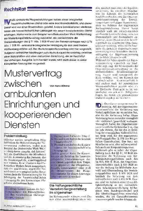 Vorschauseite 1: Mustervertrag zwischen ambulanten Einrichtungen und kooperierenden Diensten