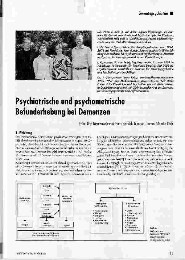 Vorschauseite 1: Psychiatrische und psychometrische Befunderhebung bei Demenzen