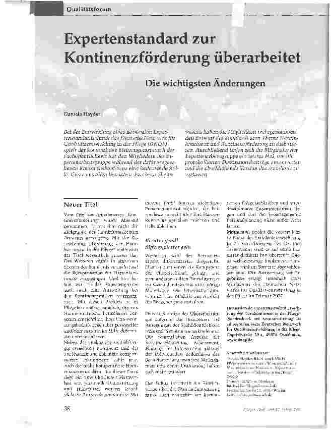 Vorschauseite 1: Expertenstandard zur Kontinenzförderung überarbeitetDie wichtigsten Änderungen